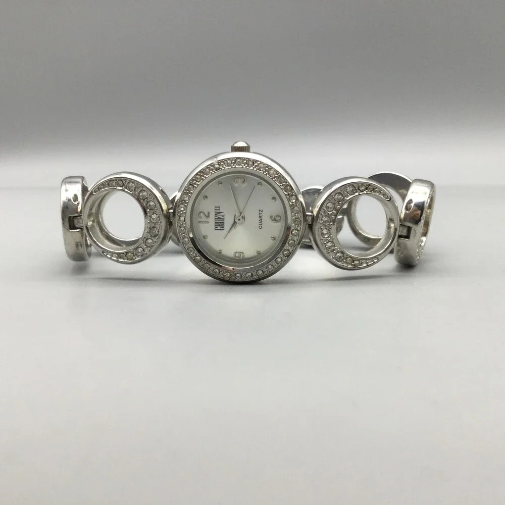 Gruen II Womens Watch 24mm Silver Dial Crystal Bezel GRF1501 Circle Link 6.75